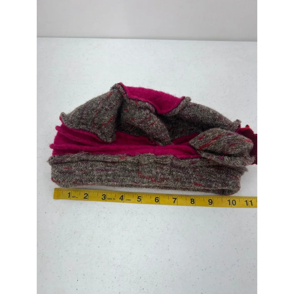 La Fenice Florence Italy Wool Blend Cloche Hat Grey Fuchsia Flower Made in Italy